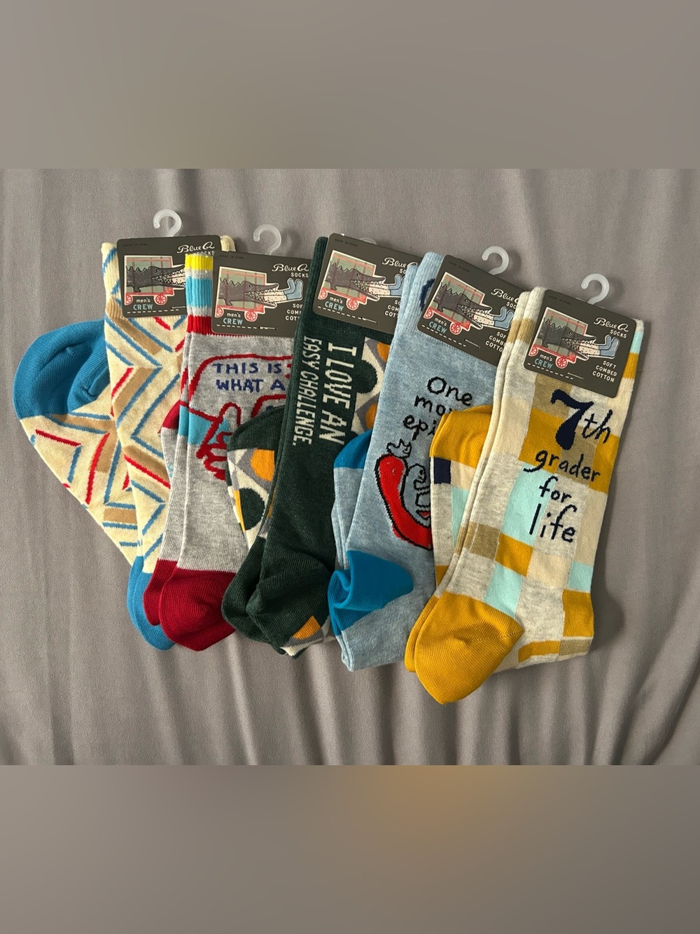 Blue Q Men's Assorted Colorful Crew Socks Pack - Red, Green, Blue, Yellow, Gray